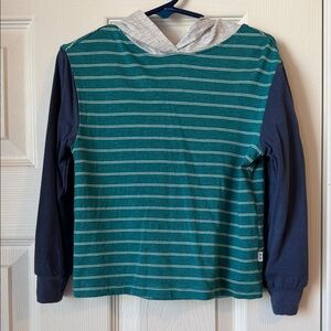 Little Sleepies Teal Striped Hooded Top with Navy Sleeves